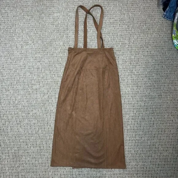 Anthropologie Faux Suede Pinafore Midi Skirt size 4 Overall Dress - Picture 8 of 11